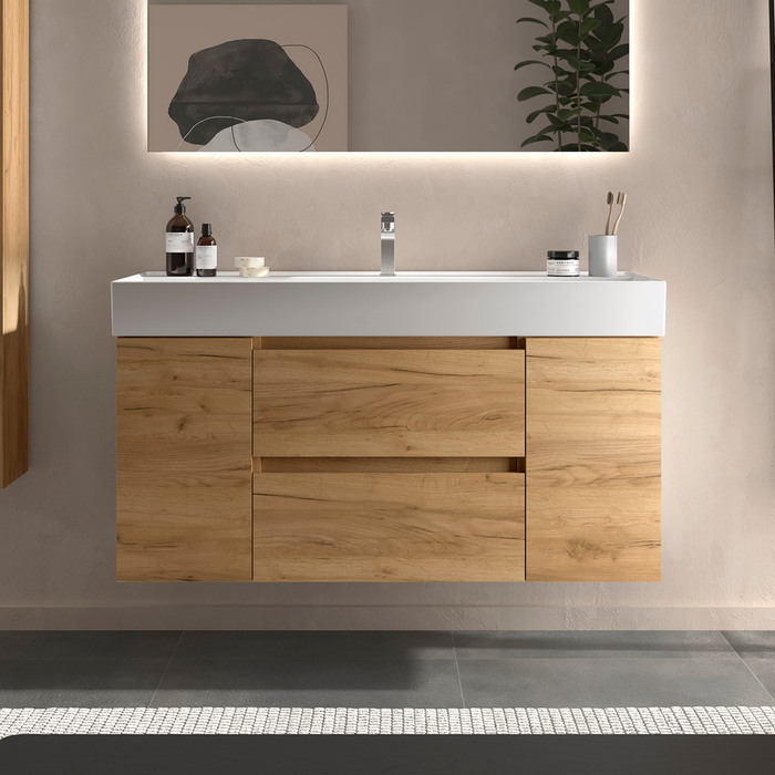 SALGAR 110525 BEQUIA Mueble de Baño con Lavabo 120 cm 2 Cajones 2 Puertas Roble África