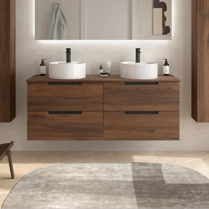 SALGAR 122011 LENI Mueble+Lavabo LISBOA 2 Senos 120cm Nogal