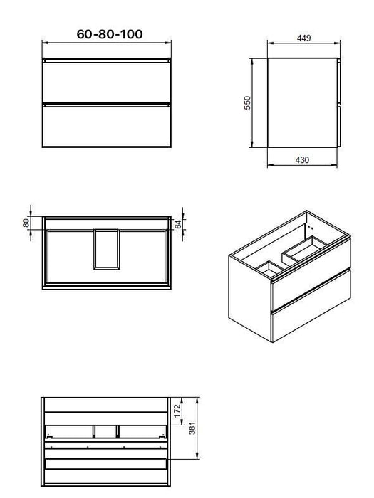 VISOBATH GRANADA Mueble de Baño con Lavabo Suspendido 2 Cajones Blanco Mate