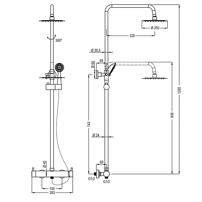 LLAVISAN L129524 ROUND GUN Columna Monomando Metal T 2 Vias
