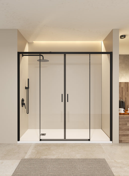 SB_X EASY Mampara Frontal Ducha 2F+2C Negro Mate Transparente