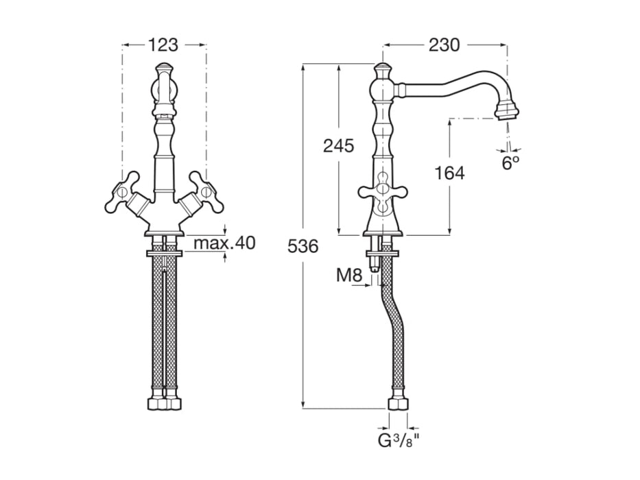 ROCA A5A844BC00 CARMEN Grifo Bimando Cocina Caño Giratorio Cromo
