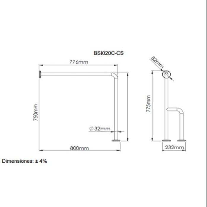 MEDICLINICS BSI020CS Barra Pared/Suelo 3 Apoyos Inox Satinado