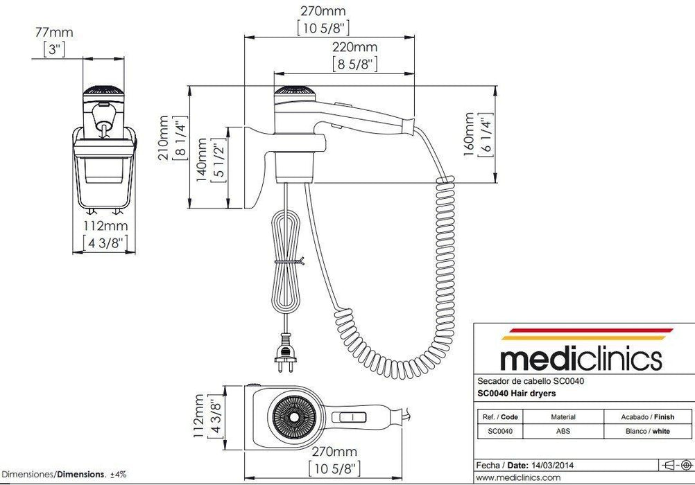 MEDICLINICS SC0040 Secador de Pelo Blanco