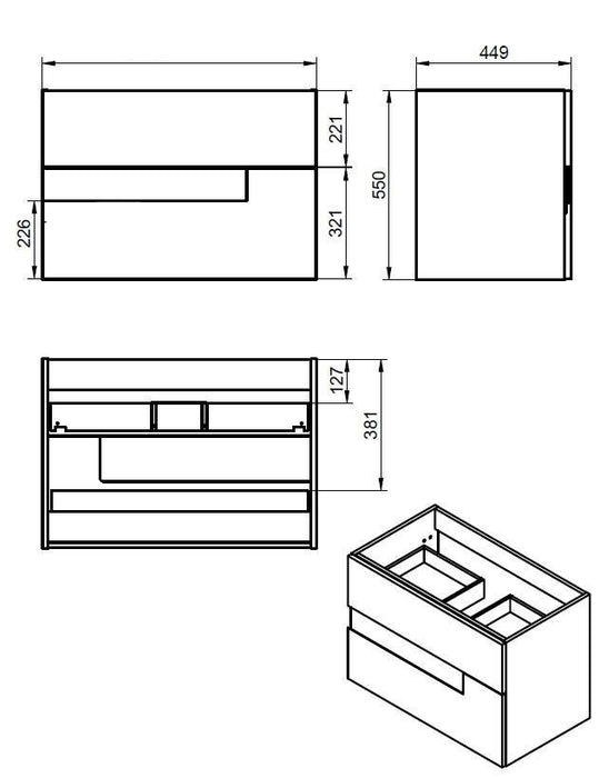VISOBATH VISION Complete Furniture Set Wall Hung 2 Drawers Glossy Gray/White