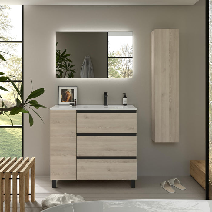 SALGAR 117555 BEQUIA PLUS METAL Mueble de Baño 1 poza Porcelana 110cm Natural