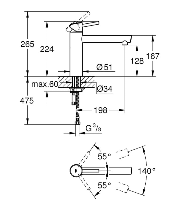 GROHE 31 128 001 Concetto Monomando de fregadero 1/2" cromo
