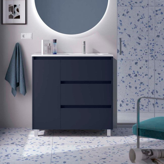 SALGAR NOJA 910 Mueble de Baño con Lavabo 3 Cajones 1 Puerta Izquierda Color Azul Mate