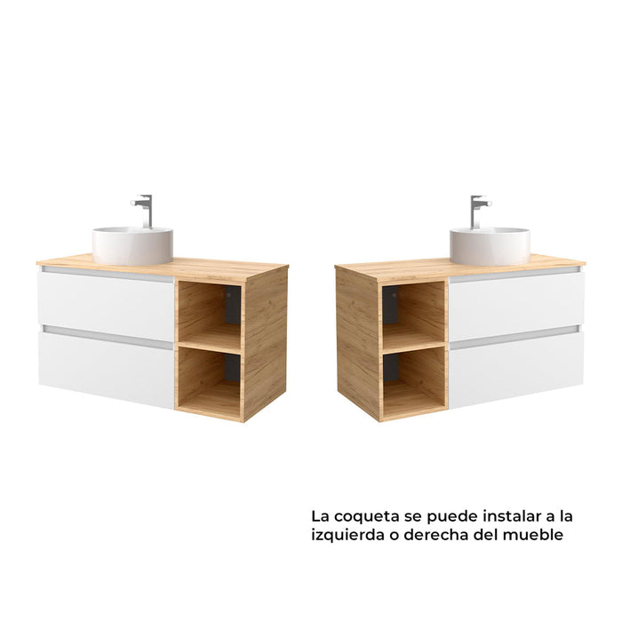 SALGAR BEQUIA Mueble de Baño con Lavabo de Posar y Encimera 2 Cajones 2 Huecos Blanco Roble ÁFrica