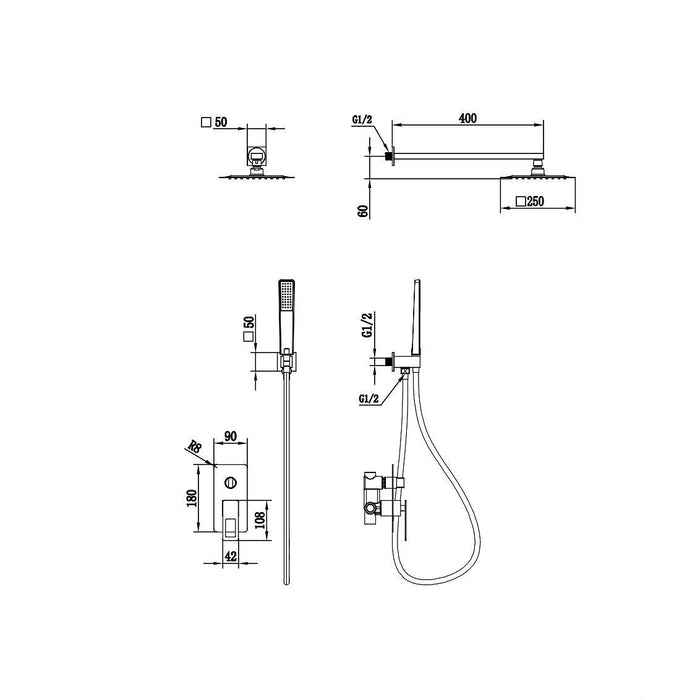 IMEX BDC032-6NGOLD SUECIA Conjunto de Ducha Empotrado Monomando Negro Oro Brillo