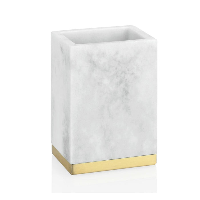 ANDREA HOUSE BA68123 Resin Polish Brush Holder Marble Effect Matte Gold Stainless Steel