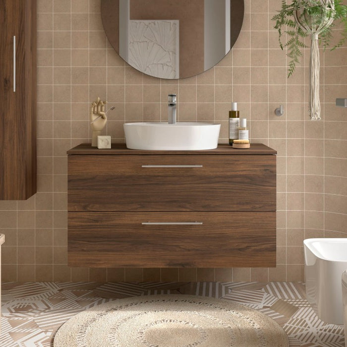 SALGAR SILANE Mueble de Baño con Tapa Encimera Color Nogal Maya Tirador Anodizado