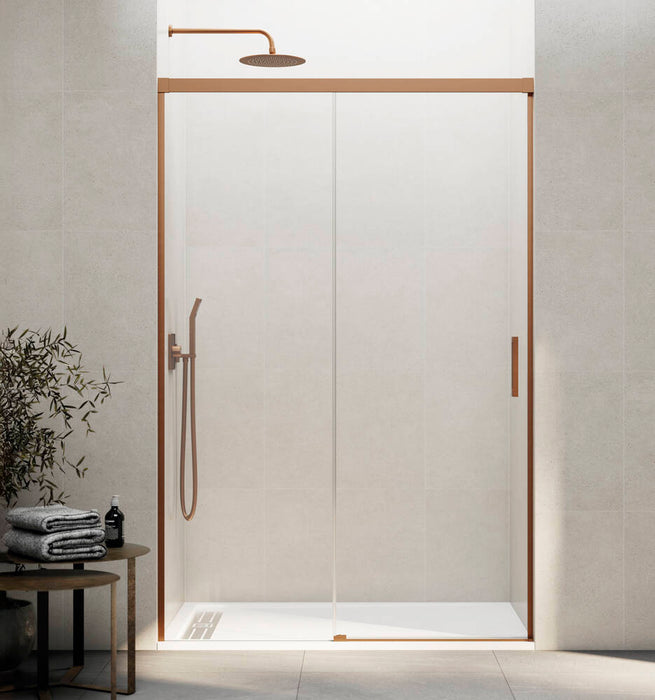 GME BASIC Mampara Frontal Ducha Corredera 1F+1C Cobre Vidrio Transparente