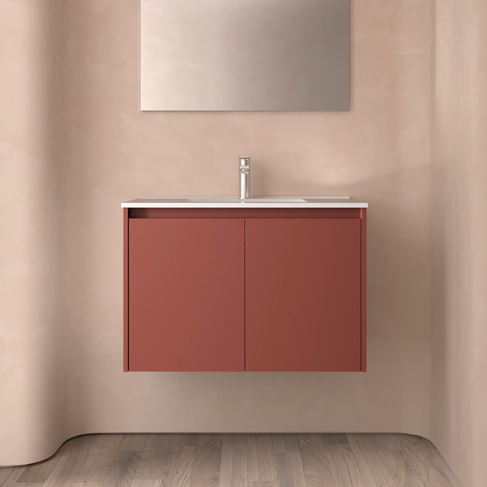 SALGAR NOJA Mueble de Baño con Lavabo 2 Puertas Color Rojo Satinado