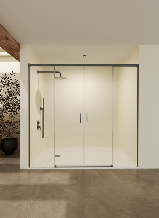 SB_X STYLO Mampara Frontal Ducha 2F+2C Black Gun Metal Transparente