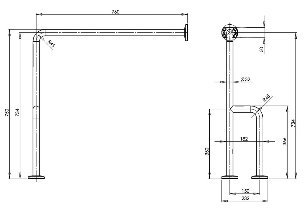 MEDICLINICS BSD020CS Wall/Floor Bar 3 Stainless Steel Satin Supports