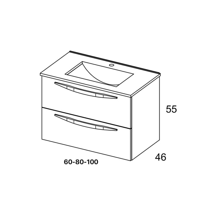 VISOBATH ARCO Bathroom Cabinet with Wall Hung Sink 2 Drawers Avio