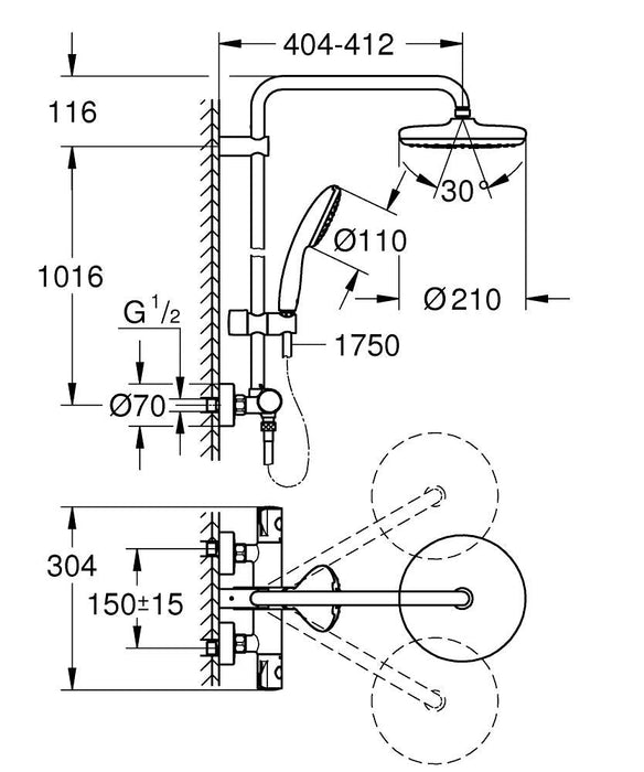GROHE 26 811 001 TEMPESTA SYSTEM 210 Columna Ducha Termostática Cromo