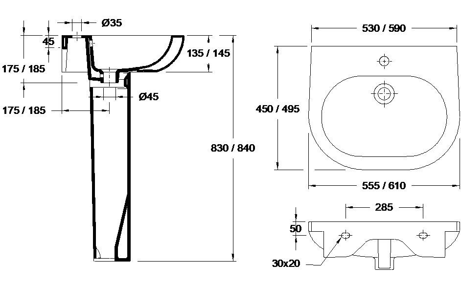 VALADARES 37311002C OPUS Sink 55 cm With Pedestal