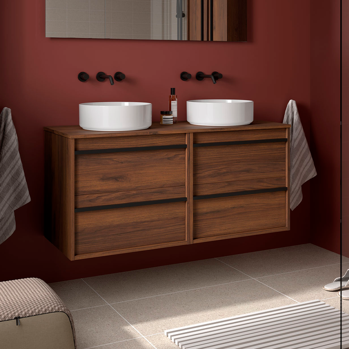 SALGAR 104979 ATTILA Mueble de Baño con Tapa Encimera 4 Cajones 120 cm Color Nogal Maya