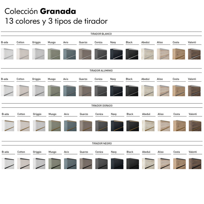 VISOBATH GRANADA Conjunto Completo Mueble de Baño Suspendido 2 Cajones Color Aliso Tirador Aluminio