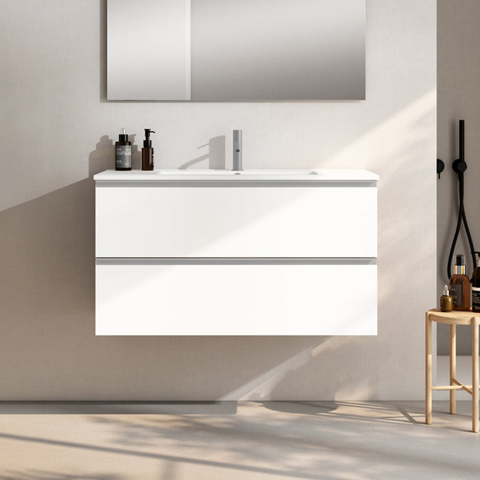 VISOBATH GRANADA Bathroom Cabinet with Wall Hung Sink 2 Drawers White Ada Matte Color Aluminum Handle