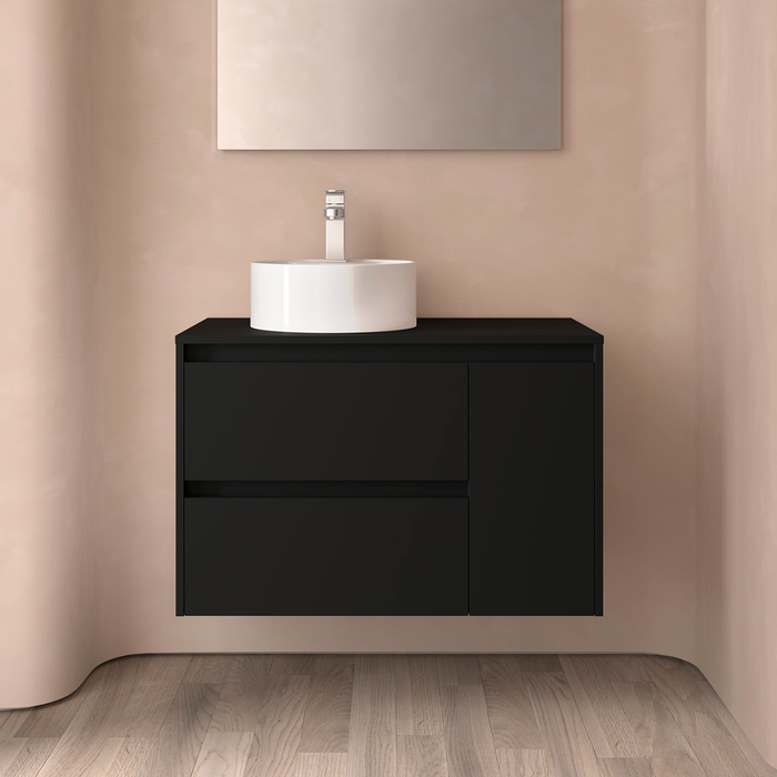 SALGAR NOJA 910 Mueble de Baño con Tapa Encimera 2 Cajones 1 Puerta Derecha Color Negro Mate