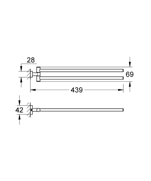 GROHE 40 624 DC1 ESSENTIALS CUBE Toallero Doble 44 Giratorio Supersteel