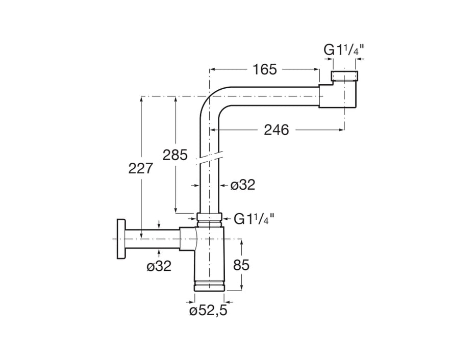 ROCA A506406600 AQUA Salvaespacio Sifón Mural Cilíndrico de 1 1/4" Lavabo Tubo de 245 Mm