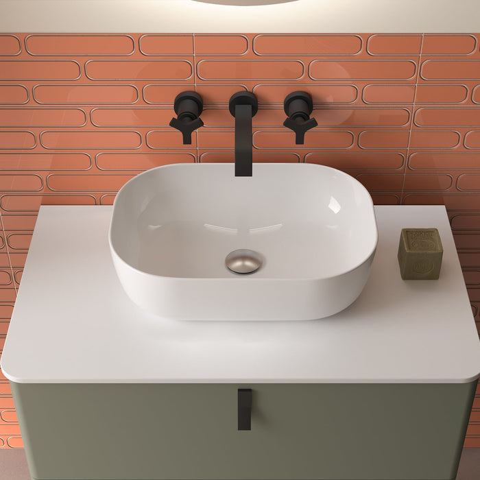 SALGAR UNIIQ Mueble de Baño con Tapa Encimera Solid Surface 2 Cajones Color Verde Bosque