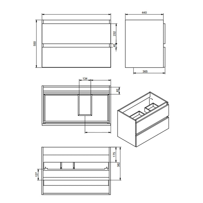 VISOBATH BOX Mueble de Baño con Lavabo Derecha 2 Cajones 1 Puerta Suspendido Blanco Nieve Brillo