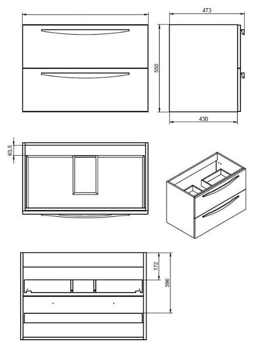 VISOBATH ARCO Mueble de Baño con Lavabo Suspendido 2 Cajones Ceniza Mate