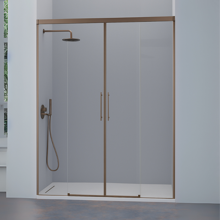 KASSANDRA URBAN  Mampara Frente de Ducha 2 Fijos + 2 Puertas Correderas Bronce Cepillado Transparente