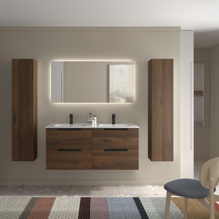 SALGAR 121983 LENI Mueble de Baño 2 pozas Porcelana 120cm Nogal