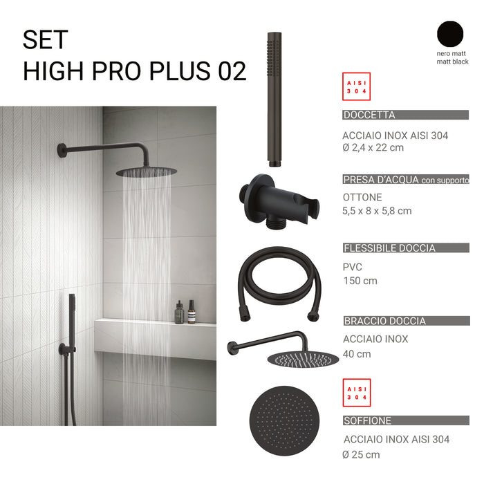 GEDY GYHP1010200 HIGH PRO PLUS 02 Kit de ducha redondo 5 piezas negro mate