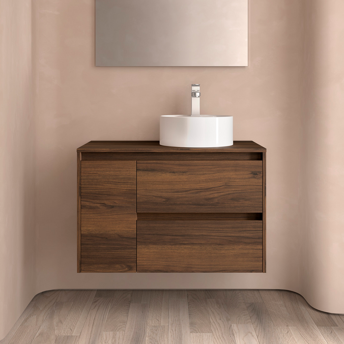 SALGAR NOJA 850 Bathroom Cabinet with Countertop Lid 2 Drawers 1 Left Door Color Nogal Maya