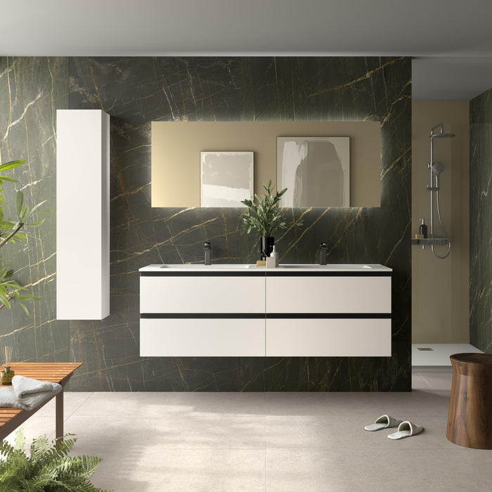 SALGAR 115928 BEQUIA METAL Mueble de Baño 2 pozas Solid Surface 160cm Blanco Mate