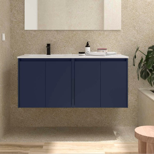 SALGAR 118764 NOJA Mueble+Lavabo 4 Puertas 120 cm Color Azul Satinado Con Encimera Derecha