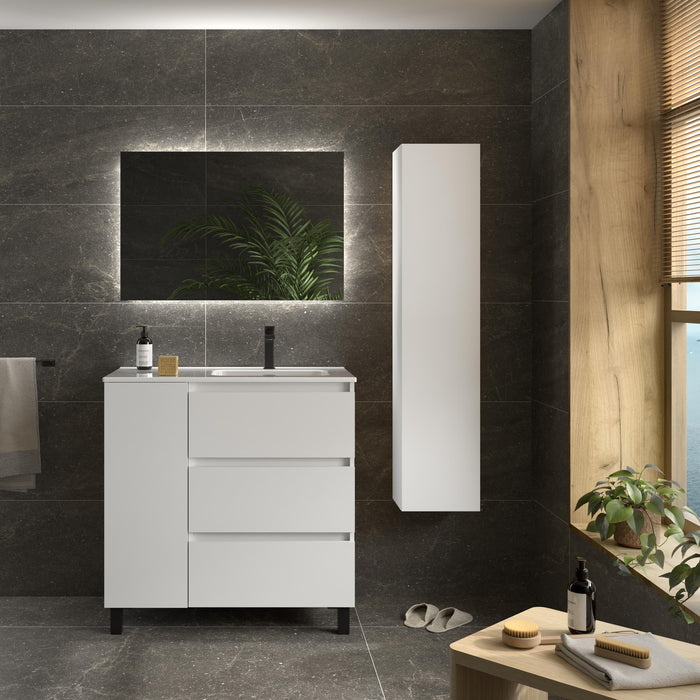 SALGAR 117496 BEQUIA PLUS Mueble de Baño 1 poza Porcelana 110cm Blanco Mate