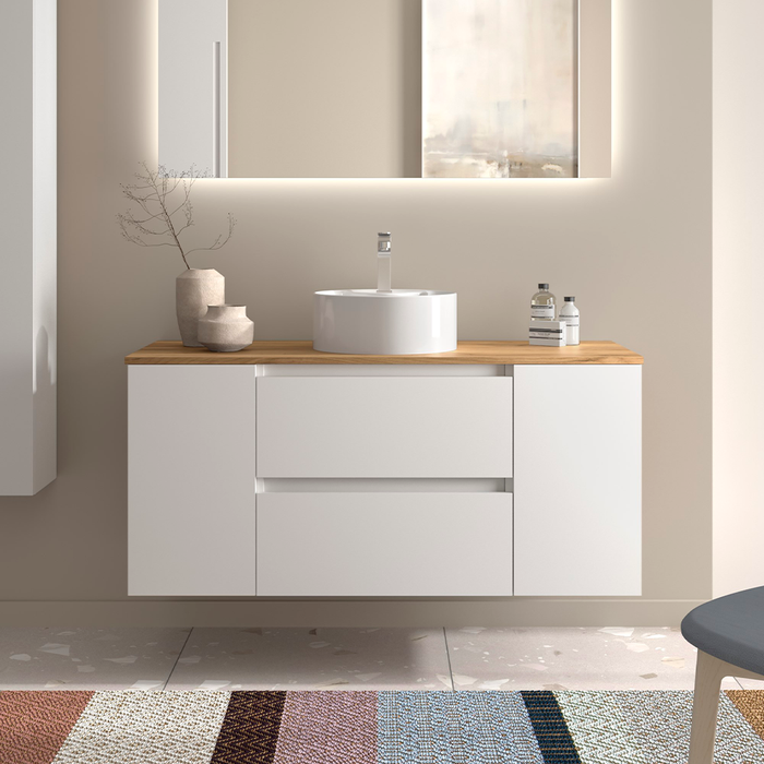 SALGAR 110543 BEQUIA Mueble de Baño con Lavabo de Posar y Encimera 120 cm 2 Cajones 2 Puertas Blanco Mate Roble