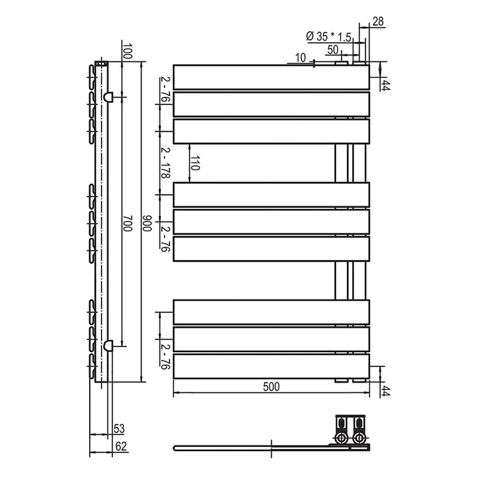OXEN 308024 GREY Secatoallas Radiador Calefacción De 90x50 Grafito Acero