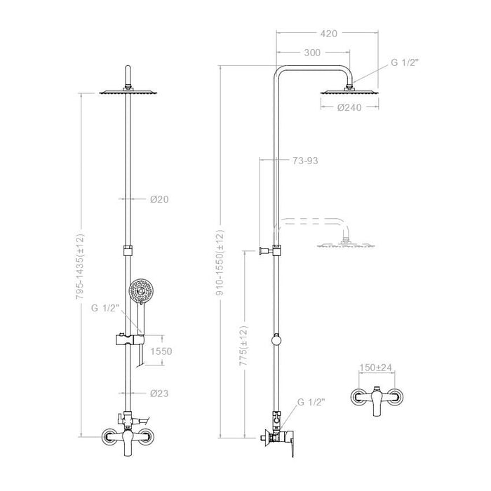 RAMONSOLER 187402RP240 TITANIUM Grifo Gran Ducha Barra Telescópica