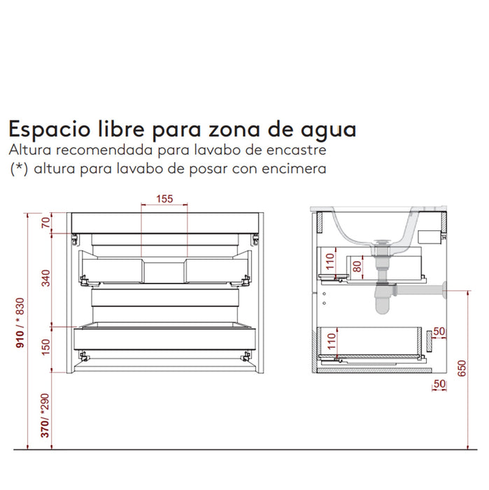 SALGAR SILANE Conjunto Mueble Gris Satinado Tirador Negro Mate