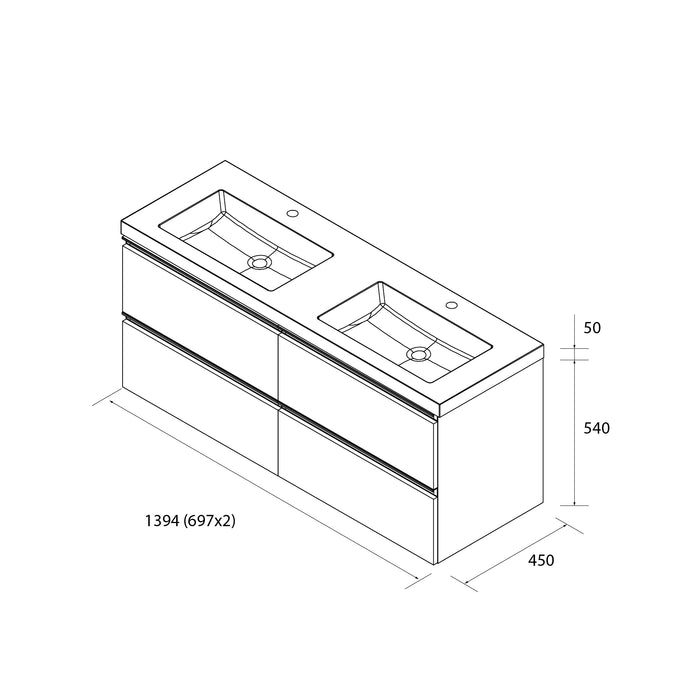 SALGAR 115931 BEQUIA METAL Mueble de Baño 2 pozas Carga Mineral 140cm Blanco Mate