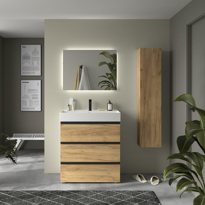 SALGAR BEQUIA METAL Mueble 3C Lavabo Veneto Roble