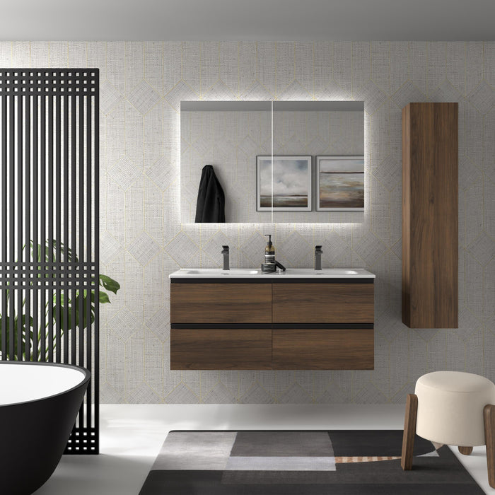SALGAR 115927 BEQUIA METAL Mueble de Baño 2 pozas Porcelana 120cm Nogal