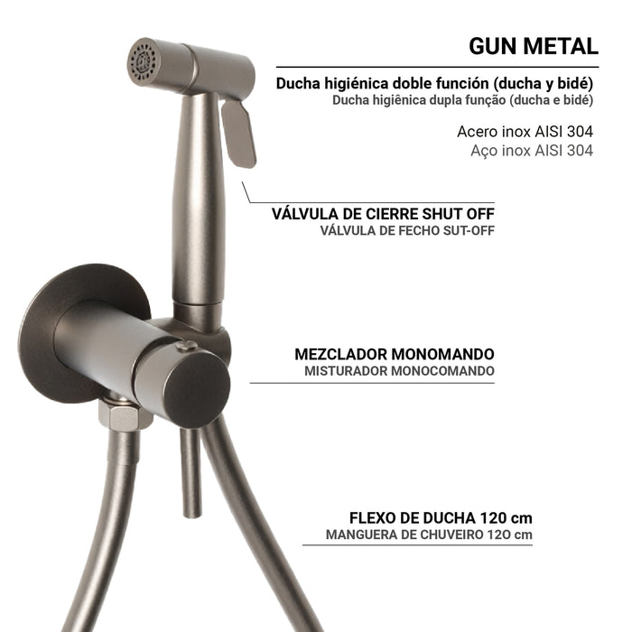 GEDY MXGA1081000 GARDA Ducha higiénica para WC de pared monomando 2 jets gun metal