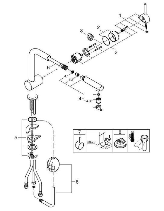 GROHE 31 454 AL1 BLUE Home Starter kit L-shaped spout brushed graphite