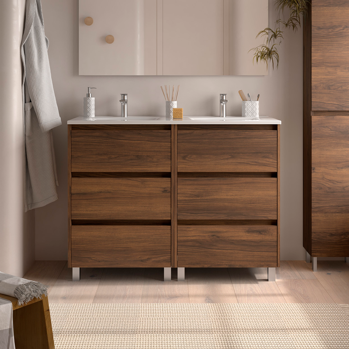 SALGAR 106294 NOJA Mueble de Baño con Lavabo 6 Cajones 120 cm Color Nogal Maya