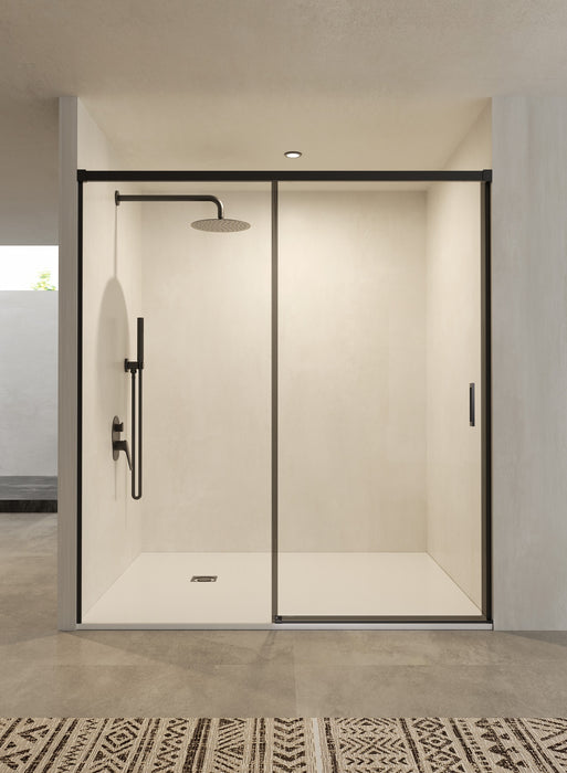 SB_X STYLO Mampara Frontal Ducha 1F+1C Negro Mate Transparente